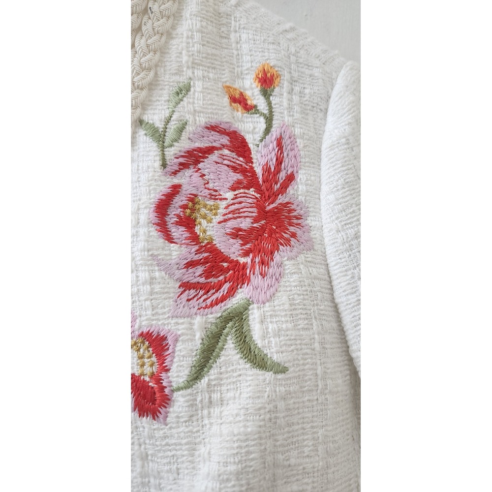 Derek Lam 10 Crosby White Floral Embroidered Tweed Jacket Braided Trim 8 - Picture 4 of 10